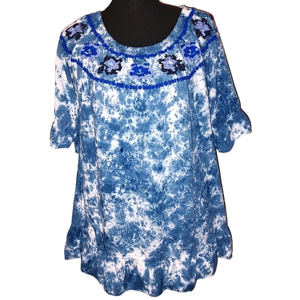 Anthropologie Acid Wash Embroidered Top - Picture 2 of 3